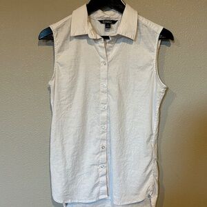 Nicole Miller White Linen Preowned Sleeveless Shirt Size Small